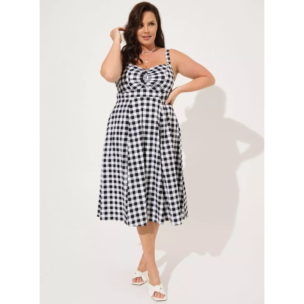 Torrid Gingham Midi Dress Size 3 Cottage Beach Coquette Picnic Lined 3X